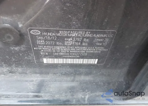 2013 Hyundai Elantra Limited из США, поврежденный, VIN 5NPDH4AE1DH227105